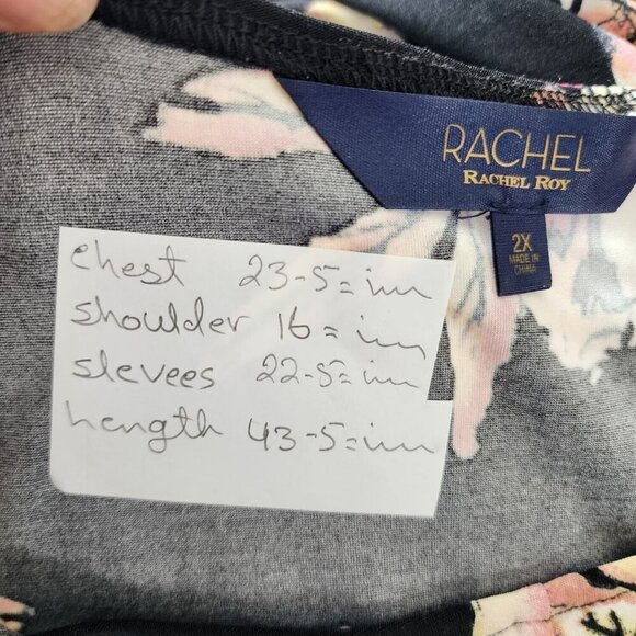 Rachel Roy Women's Black Stella Floral Print Belted Cocktail Midi Dress Size 2X - Picture 8 of 10